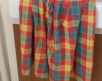 Red Plaid Cotton Fabric by the Yard, 44.5" Wide, Multicolor Vintage Style Checks