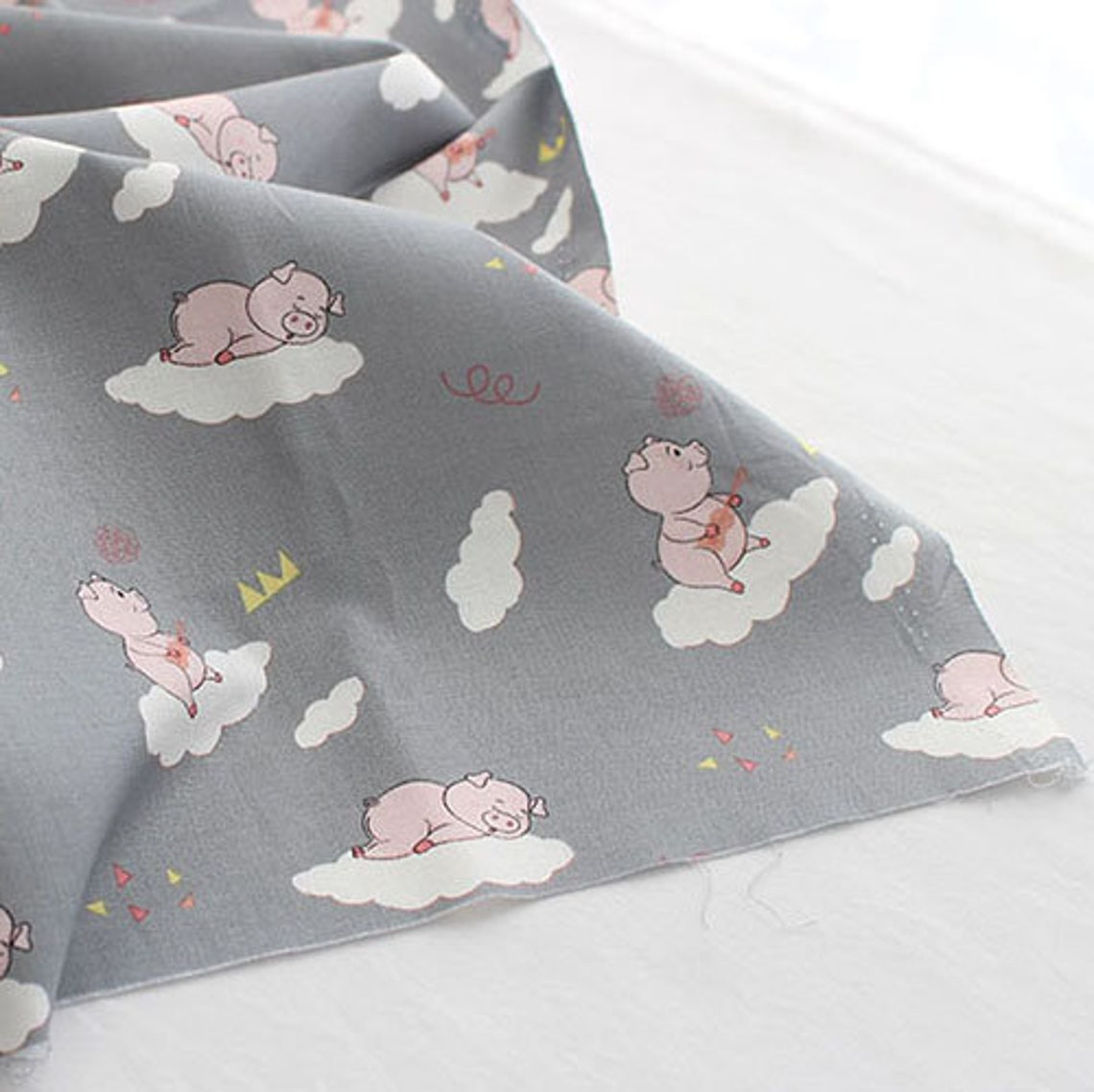 Cotton Fabric by the Yard Pig Fabric 44 Wide Cozy Pig Etsy
