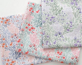 Botanical Floral Cotton Fabric, 44-Inch Wide Korean Line Art Print by the Yard