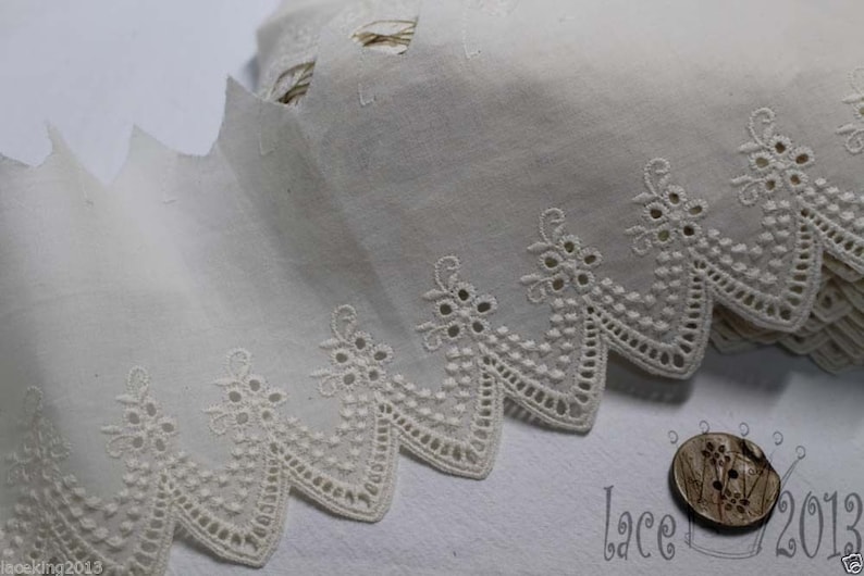 14y Embroidery Broderie Anglaise Eyelet Lace Trim yh440 wide Etsy