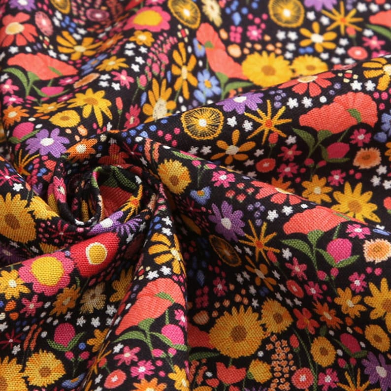 Cotton Fabric Flower Fabric by the Yard 44 Wide SY Night Etsy