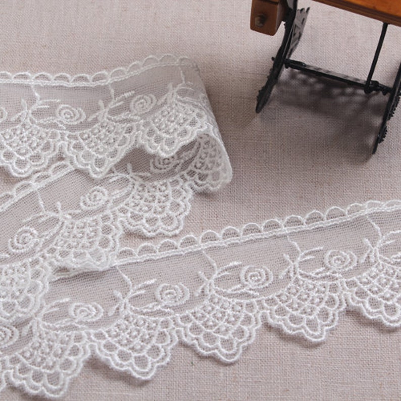 14Yds Embroidery scalloped mesh eyelet lace trim 4cm YH1271 | Etsy