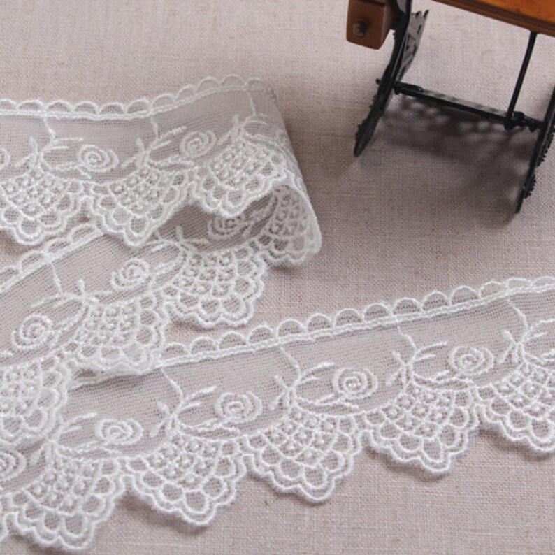 14Yds Embroidery scalloped mesh eyelet lace trim 4cm YH1271 Etsy