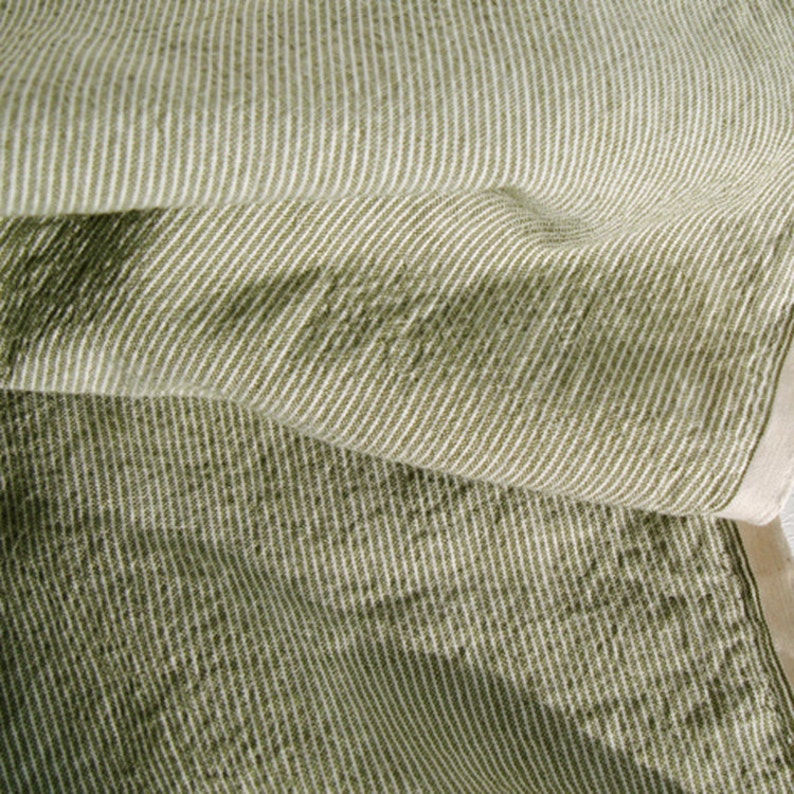 Cotton Fabric Washed Yarn Dyed Stripe by the yards 44 Cozy Yarn Dyed Stripe made in Korea Green