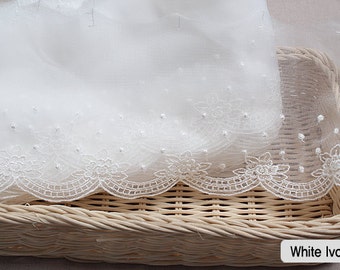 14Yds Embroidery scalloped mesh eyelet lace trim white-ivory 4.9"(12.5cm) YH rose laceking