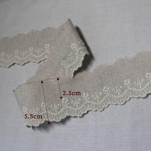 Premium Quality 14Yds Broderie Anglaise Linen eyelet lace trim 2.2"(5.5cm) YH1063 laceking2013 made in Korea