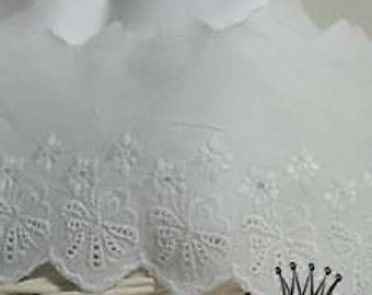 14Yds Broderie Anglaise Eyelet lace trim 2.8"(7cm) White YH1346 laceking made in Korea