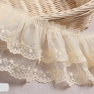 Premium Quality Embroidery Scalloped Gathered Mesh Lace Trim by the Yard 3.38.5cm YH1480a laceking2013 made in Korea ivory