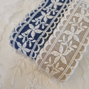 Embroidery Scalloped Denim Linen Eyelet Lace Trim by the Yard 3.7cm 1.4 YH Wind Flower laceking2013 made in Korea image 2