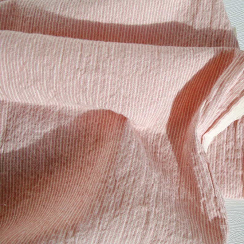 Cotton Fabric Washed Yarn Dyed Stripe by the yards 44 Cozy Yarn Dyed Stripe made in Korea Pink