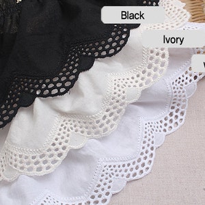 1yds Embroidery scalloped gathered cotton lace trim 4.3"(11cm) YH1415a laceking made in Korea