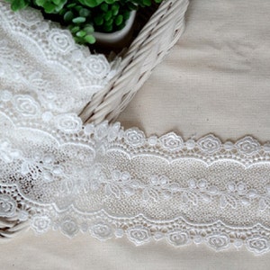 Premium Quality 1yds Broderie Anglaise Vintage Venice lace trim 3.1"(8cm) White-Ivory YH1084 laceking2013 made in Korea