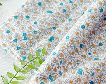 Mini Daisy Cotton Fabric by the Yard, Yellow Aqua Floral Print, 57" Wide, Made in Korea laceking2013