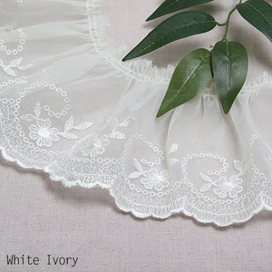 Premium Quality 1Yds Embroidery scalloped gathered ruffle eyelet lace trim 12cm YH r3 laceking2013 made in Korea