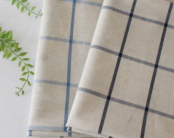 Linen Cotton Check Fabric by the Yard, Natural Plaid Fabric 44" Wide, Rustic Farmhouse Tablecloth Fabric, Bag Sewing Fabric Made in Korea