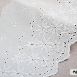 Premium Quality 1y Embroidery scalloped cotton eyelet lace White-Ivory 10.2" 26cm sh15  laceking2013 made in Korea