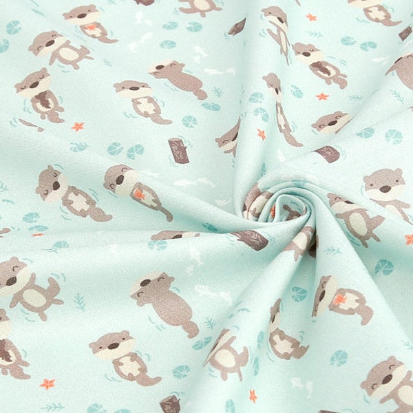 Premium Quality Cotton Fabric by the Yard Kawaii Animal Printed 44" Wide SY ruming otter made in Korea