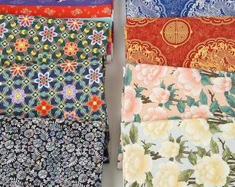 Korean Traditional Cotton Fabric by the Yard, 42" Hanbok Folk Pattern Fabric for Pouch, Bag, Craft laceking2013