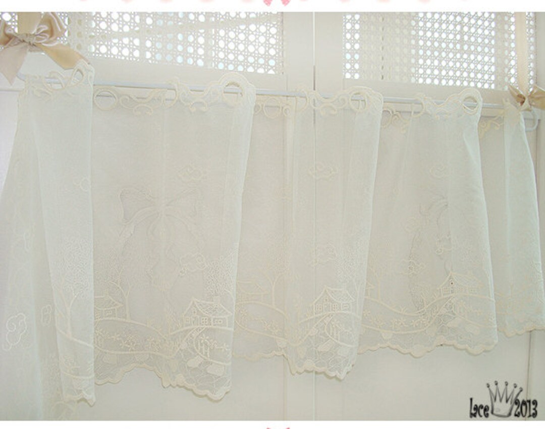 1y Vintage Embroidered Lace Window Valance Curtain House 90x30cm