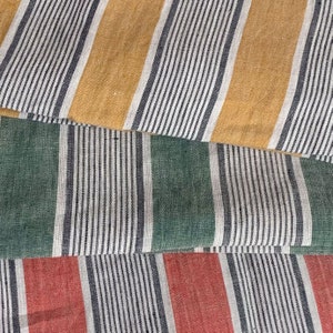 Premium Quality 100% Linen Fabric by the Yard Mustard Yellow Vintage Kitchen Stripe Extra Wide 58147cm AS Veggie Stripe Upholstery image 3