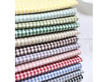 Quilted Cotton Gingham Check Fabric by the Yard 44" Soft Padded Sewing Material for Blanket, Cushion, Bag, Pajamas & Crafts One-Sided
