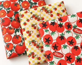 Tomato Linen Fabric, Cherry Tomato and Gingham Prints, 11s Plain Weave, 55 Inches Wide