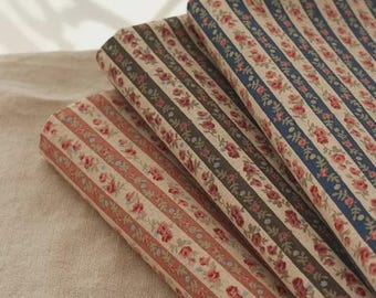 Vintage Rose Stripe Cotton Fabric, Floral Print, 44-Inch Wide, by the Yard