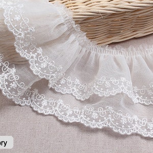 Premium Quality Embroidery Scalloped Gathered Mesh Lace Trim by the Yard 3.38.5cm YH1480a laceking2013 made in Korea White-Ivory