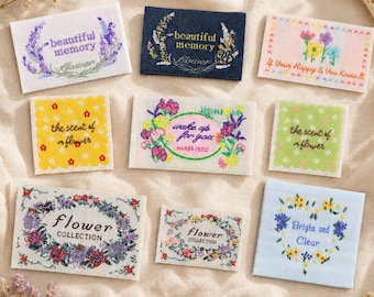 Choose 2 Designs, 4-Piece Set Floral of  Woven Labels, Mix and Match Sewing Labels, Clothing, Bags and Quilts