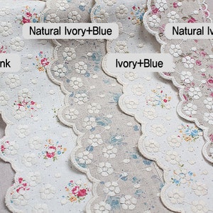 14Yds Broderie Anglaise Embroidery scalloped flower linen eyelet lace trim 3.1" (8cm) YH1334L laceking2013 made in Korea