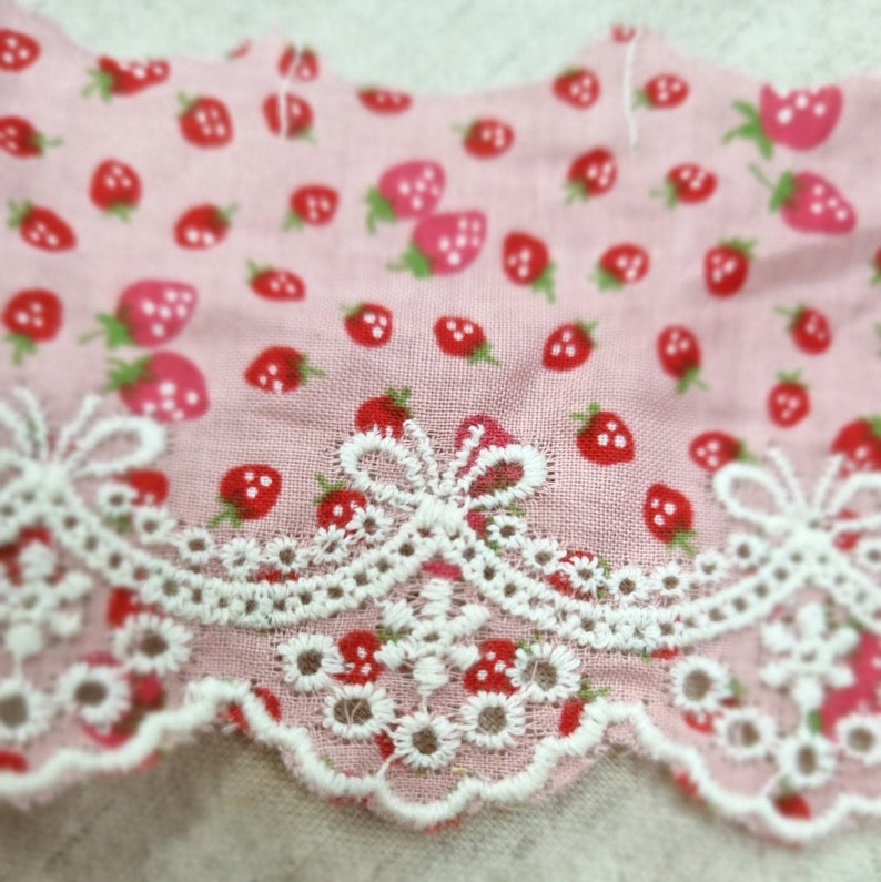 Premium Quality Broderie Anglaise Strawberry Asa fabric Pleated Cotton eyelet lace trim By the Yard 1.2 YH877c laceking2013 made in Korea Pink