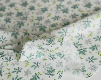 Botanical Leaf Cotton Fabric by the Yard, Green Gray Fern Foliage Print, 44 Inch Korean Fabric for Quilting, Dresses and Nature Decor