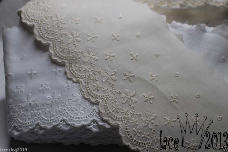 Premium Quality Embroidery Scalloped Broderie Anglaise Cotton Eyelet Lace Trim by the Yard 4.311cm YH1162 laceking2013 made in Korea image 1