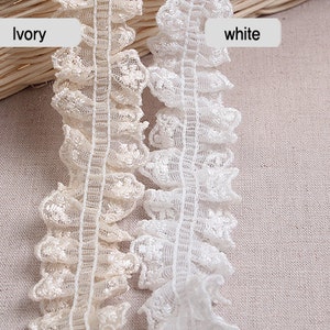 Premium Quality 1yds Broderie Anglaise gathered eyelet lace trim 1.4 white YH759 laceking2013 made in Korea image 4