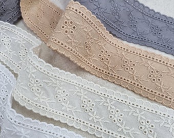 Embroidery Cotton Eyelet Lace Trim By the Yard Scalloped Edge Hair Pin Making 1.7"(4.5cm) YH1582 laceking2013 made in Korea