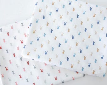 Organic Cotton Bunny Fabric by the Yard, Mini Multicolor Rabbit Print, 44 Inches Wide
