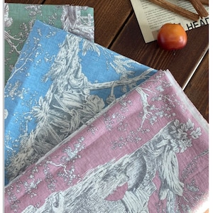 Premium Quality Linen&Cotton Fabric by the yard 54&quot; wide Vintage, Chinoiserie AS French Marseille laceking2013 Toile de jouy made in Korea