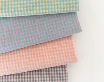 Cotton Melange Check Fabric 63" Wide Washed Yarn Dyed Stripe Blender Fabric by the Yard Soft 4mm Gingham Sewing Material Made in Korea