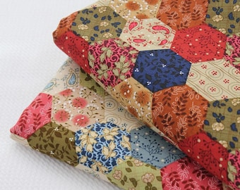 Vintage Hexagon Patchwork Cotton Fabric, Floral Quilt Print, 44-Inch Wide, 2 Colorways