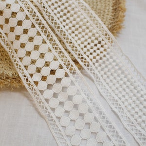 Venedig-Spitzenbesatz aus Baumwolle, gehäkelt, Guipure, Hochzeit, Leiter, Tropfen, 2,3", 2,7" breit, Off-White SH Rattle Series, hergestellt in Korea