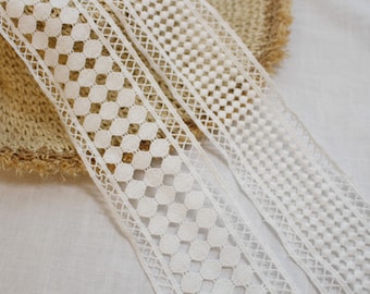 Venice Cotton Lace Trim by Yard Crochet, Guipure, Wedding, Ladder, Drops 2.3", 2.7" Wide Off White SH Rattle Series made in Korea