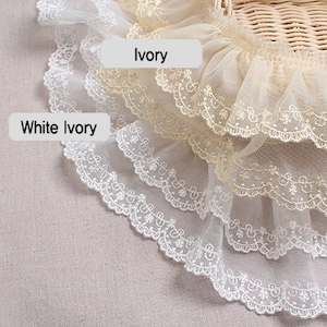 Premium Quality Embroidery Scalloped Gathered Mesh Lace Trim by the Yard 3.3"(8.5cm) YH1480a laceking2013 made in Korea