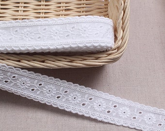 Premium Quality Broderie Anglaise Cotton Vintage Wedding Ribbon Eyelet Lace Trim 1.2"(3cm) WHITE YH1040 laceking2013 made in Korea