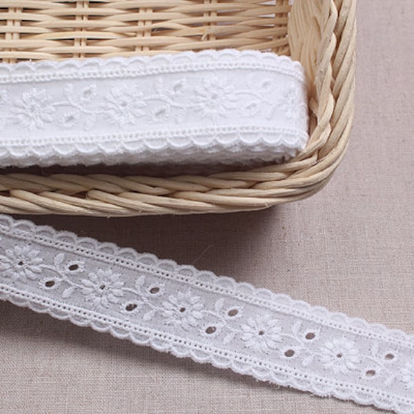 Premium Quality Broderie Anglaise Cotton Vintage Wedding Ribbon Eyelet Lace Trim 1.2"(3cm) WHITE YH1040 laceking2013 made in Korea