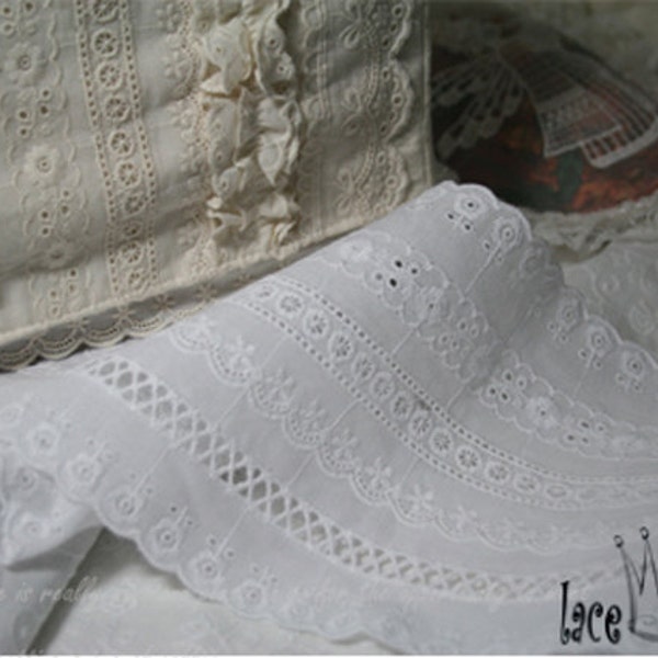 1Yds Broderie Anglaise cotton vintage eyelet lace trim 5.1"(13cm) YH COTTON-SERIES laceking2013 made in Korea