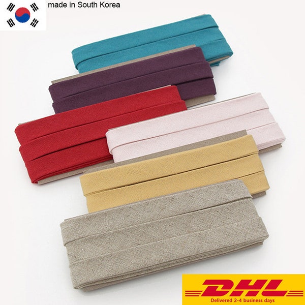 Premium Quality 3yds Bias Tape Natural Cotton Linen trim 15mm Solid mask bias colour double fold laceking2013 made in Korea