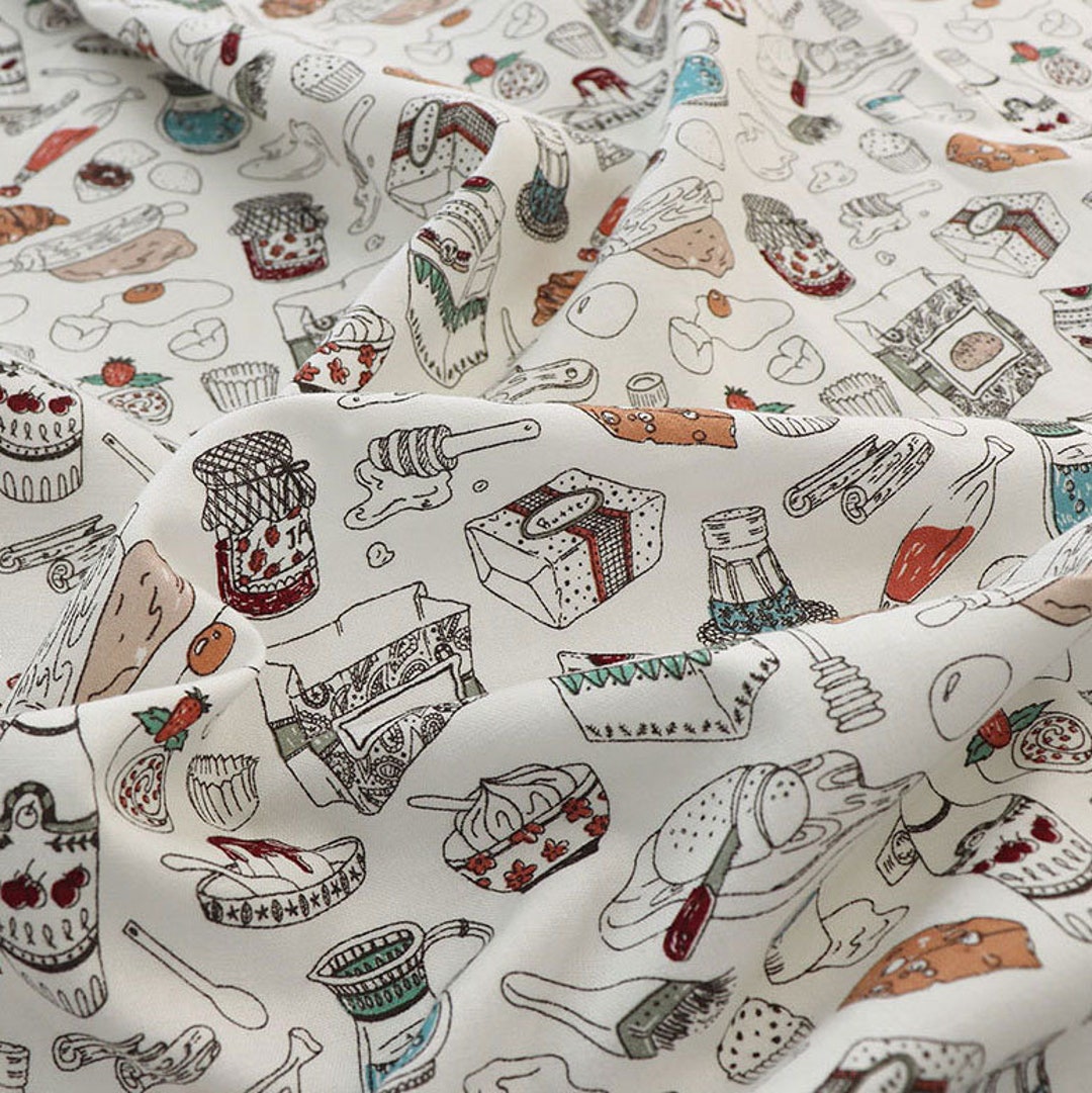 Cotton Fabric Baking Fabric by the Yard 44 Wide Cozy Baking Recipe Etsy