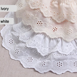 1yds Broderie Anglaise gathered eyelet lace trim 2.8"(7cm) YH1463a laceking2013 made in Korea