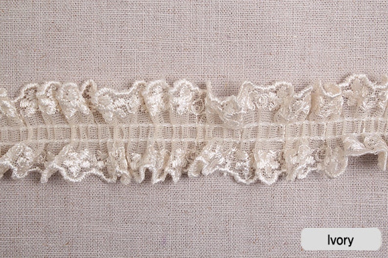 Premium Quality 1yds Broderie Anglaise gathered eyelet lace trim 1.4 white YH759 laceking2013 made in Korea image 7