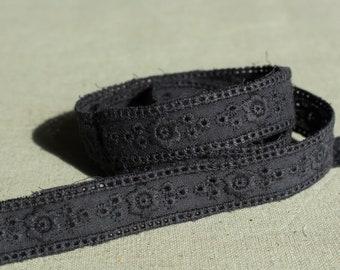 14Yds Broderie Anglaise cotton lace trim 0.6"(1.5 cm) YH1241 charcoal/dark grey laceking2013 made in Korea